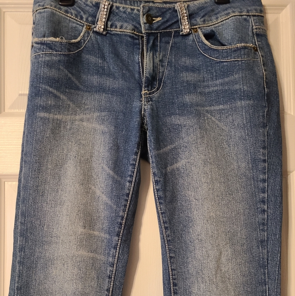 Bisou Bisou size 8 rhinestone bling blue jeans